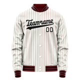 Custom White Red Red Pinstripe Varsity Letterman Jacket