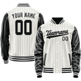Custom White Black Gray Pinstripe Varsity Letterman Jacket
