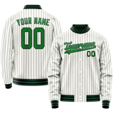 Custom White Neon-Green Black Pinstripe Varsity Letterman Jacket