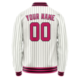 Custom White Red Black Pinstripe Varsity Letterman Jacket