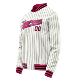 Custom White Red Black Pinstripe Varsity Letterman Jacket