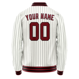 Custom White Red Black Pinstripe Varsity Letterman Jacket