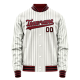 Custom White Red Black Pinstripe Varsity Letterman Jacket