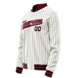 Custom White Red Black Pinstripe Varsity Letterman Jacket