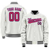 Custom White Pink Black Pinstripe Varsity Letterman Jacket