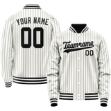 Custom White Black Black Pinstripe Varsity Letterman Jacket