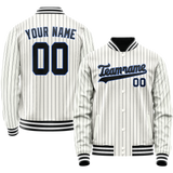 Custom White Navy Navy Pinstripe Varsity Letterman Jacket