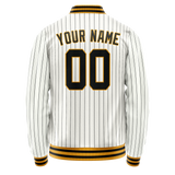 Custom White Black Black Pinstripe Varsity Letterman Jacket