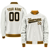 Custom White Black Black Pinstripe Varsity Letterman Jacket