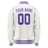 Custom White Purple Purple Pinstripe Varsity Letterman Jacket