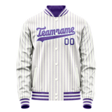Custom White Purple Purple Pinstripe Varsity Letterman Jacket