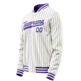 Custom White Purple Purple Pinstripe Varsity Letterman Jacket