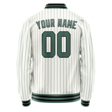 Custom White Teal Teal Pinstripe Varsity Letterman Jacket