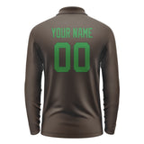 Custom Brown Emerald Green Long Sleeve Polo Shirt