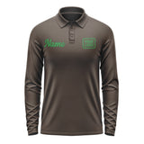 Custom Brown Emerald Green Long Sleeve Polo Shirt
