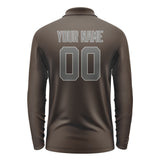 Custom Brown Dark Grey Long Sleeve Polo Shirt