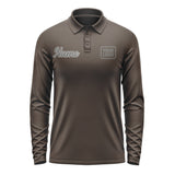Custom Brown Dark Grey Long Sleeve Polo Shirt