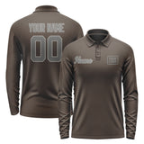 Custom Brown Dark Grey Long Sleeve Polo Shirt
