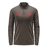 Custom Brown Red Long Sleeve Polo Shirt