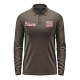 Custom Brown Light Pink Long Sleeve Polo Shirt