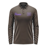 Custom Brown Light Purple Long Sleeve Polo Shirt