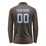 Custom Brown Light Blue Long Sleeve Polo Shirt