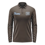 Custom Brown Light Blue Long Sleeve Polo Shirt