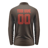 Custom Brown Coral Red Long Sleeve Polo Shirt