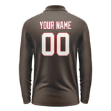 Custom Brown White Long Sleeve Polo Shirt
