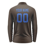 Custom Brown Sky Blue Long Sleeve Polo Shirt