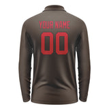 Custom Brown Red Long Sleeve Polo Shirt