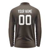Custom Brown White Long Sleeve Polo Shirt