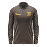 Custom Brown Gold Long Sleeve Polo Shirt