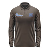 Custom Brown Sky Blue Long Sleeve Polo Shirt