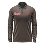 Custom Brown Red Long Sleeve Polo Shirt