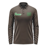 Custom Brown Emerald Green Long Sleeve Polo Shirt