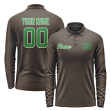 Custom Brown Emerald Green Long Sleeve Polo Shirt