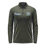 Custom Olive Light Blue Long Sleeve Polo Shirt