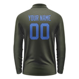 Custom Olive Sky Blue Long Sleeve Polo Shirt