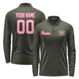 Custom Olive Light Pink Long Sleeve Polo Shirt