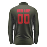 Custom Olive Red Long Sleeve Polo Shirt