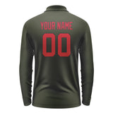 Custom Olive Red Long Sleeve Polo Shirt