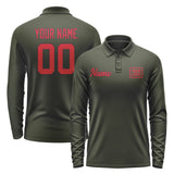 Custom Olive Red Long Sleeve Polo Shirt
