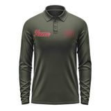 Custom Olive Crimson Red Long Sleeve Polo Shirt