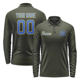Custom Olive Sky Blue Long Sleeve Polo Shirt
