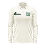 Custom Cream Green Long Sleeve Polo Shirt