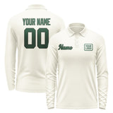 Custom Cream Green Long Sleeve Polo Shirt