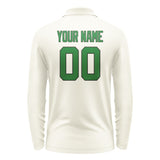 Custom Cream Emerald Green Long Sleeve Polo Shirt
