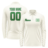 Custom Cream Emerald Green Long Sleeve Polo Shirt