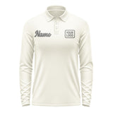 Custom Cream Dark Grey Long Sleeve Polo Shirt